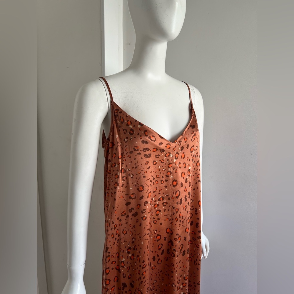 Scanlan Theodore Women Leopard Print Slip Midi Dress Orange Silk Sz 8 US Luxury - Picture 5 of 12